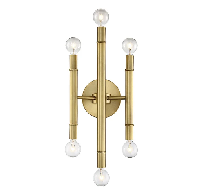 Shoppers Lighting SH90018NB Jocelyn Six Light Wall Sconce, Natural Brass