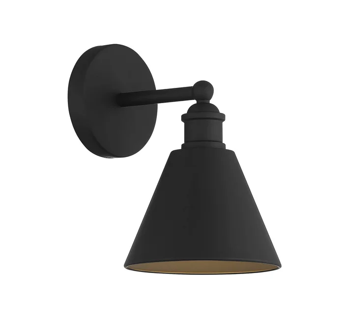 Shoppers Lighting SH90087MBK Clara One Light Wall Sconce, Matte Black