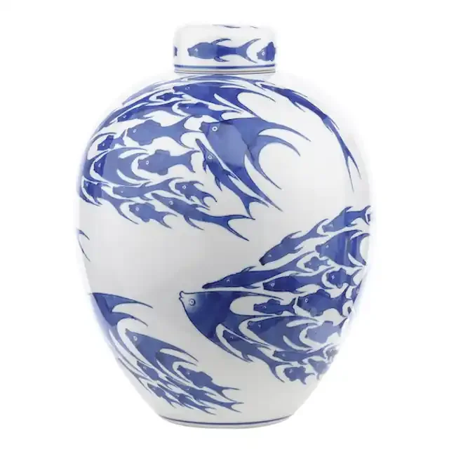 Simone Ceramic Blue and White Fish Pattern with Lid Jar