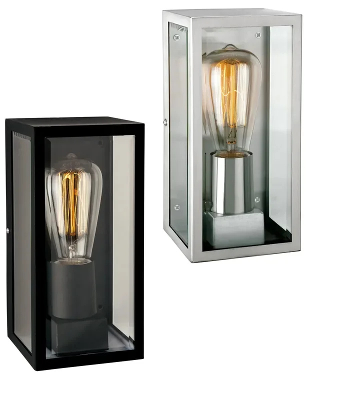 Simple Flush-Mounted Wall Lantern Clear Glass – Stainless Steel or Black