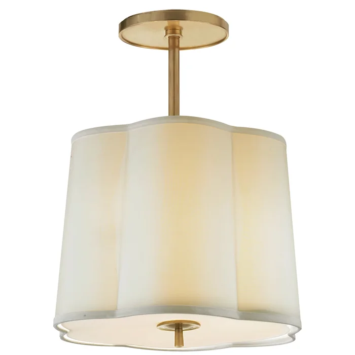 Simple Scallop Three Light Pendant, Soft Brass