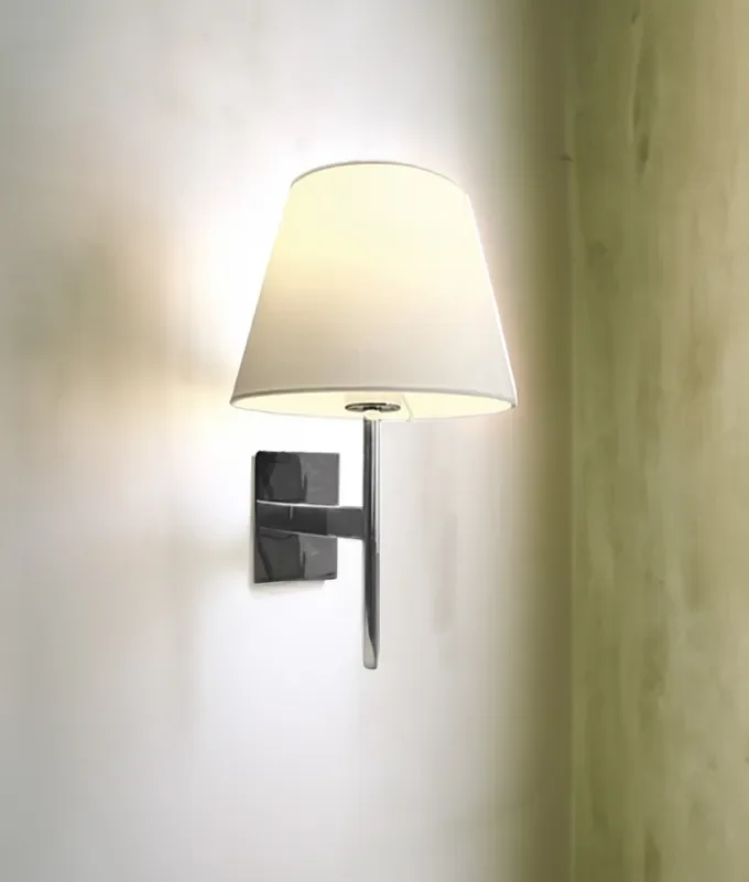 Simple White Fabric Shade Chrome Bedside Wall Light – Switched