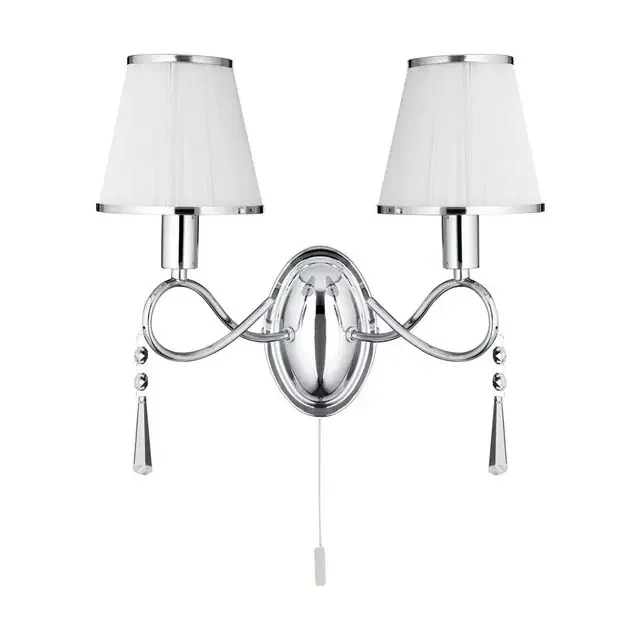 Simplicity 2 Light Chrome with Clear Glass and String Shades Wall Light