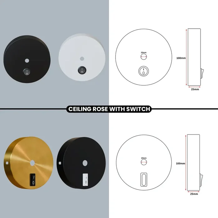 Single Point Drop Vintage Metal Ceiling Rose with Switch