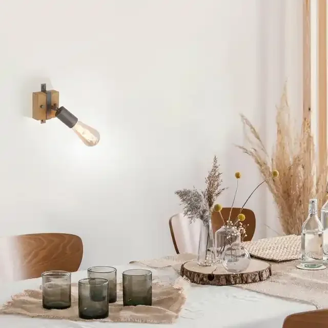 SLAT Black and Wood Adjustable Wall or Ceiling Spotlight