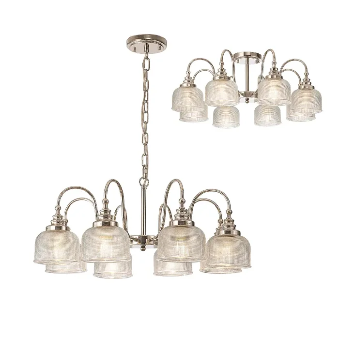 Sledmere 8 Light (Converts to Semi Flush) with heavy cut glass shades E27