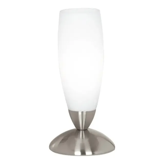 Slim Satin Nickel with White Glass Table Lamp