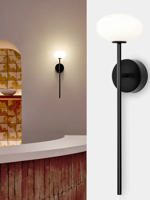 Slim Torch-Style Bathroom Wall Light with Opal Glass Shade IP44