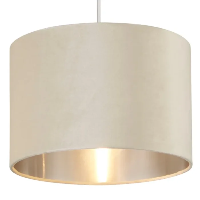 Soft Cream Velvet Vintage Easy Fit Drum Shade with Silver Inner 30cm