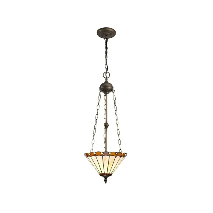 Solana 3 Light Uplighter Pendant E27 With 30cm Tiffany Shade, Amber-Cream-Crystal-Aged Antique Brass