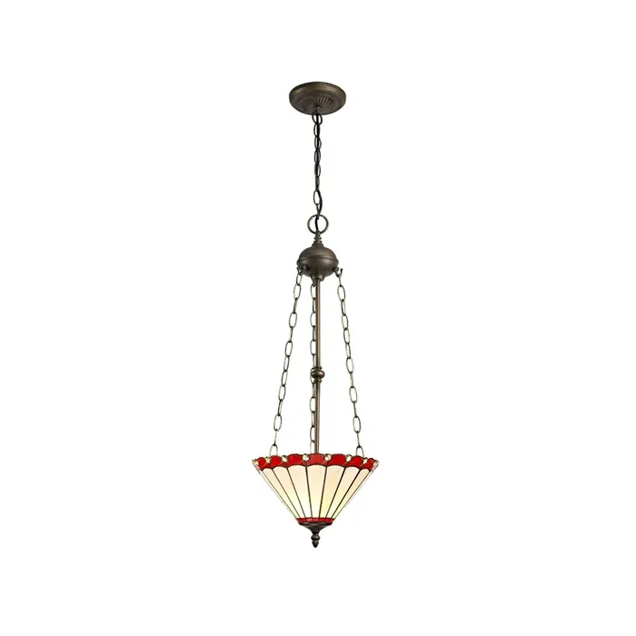 Solana 3 Light Uplighter Pendant E27 With 30cm Tiffany Shade, Red-Cream-Crystal-Aged Antique Brass