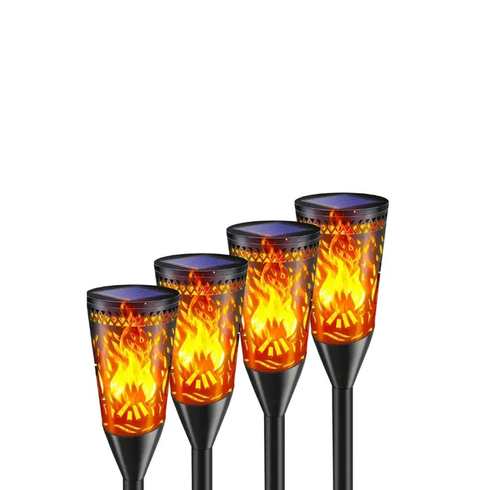 Solar Garden Lights 4 Pack – IP65 Waterproof Outdoor Solar Torch Lights with Realistic Dancing Flame Effect, 2 Lighting Modes, Pathway Lights for Patio, Lawn, and Yard Decoration