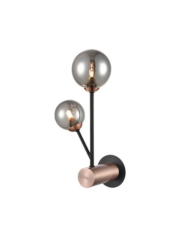 Solstice 2 Light Matt Black and Bronze with Smoke Spheres Wall Light