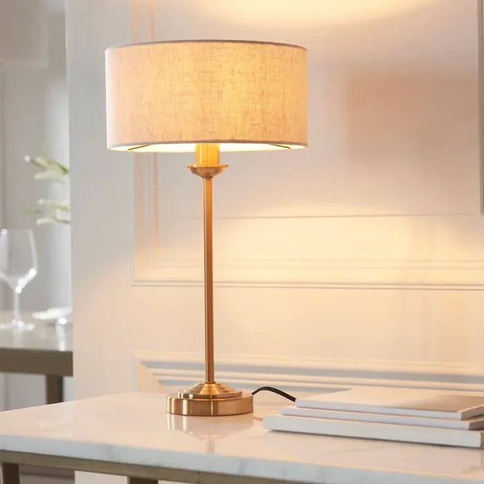 Sophisticated Statement Table Lamp – Vintage Brass and Natural Shade (0711HIG110728)