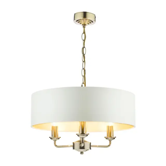 Sorrento 3 Light Antique Brass Armed Fitting with Ivory Shade Pendant Light
