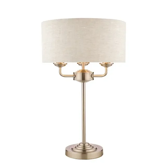 Sorrento 3 Light Brushed Chrome with Natural Shade Table Lamp