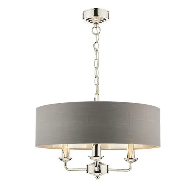 Sorrento 3 Light Polished Nickel Armed Fitting with Charcoal Shade Ceiling Light