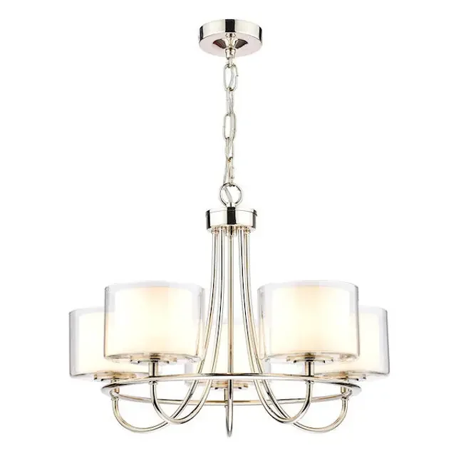 Southwell 5 Light Polished Nickel & Glass Shades Chandelier