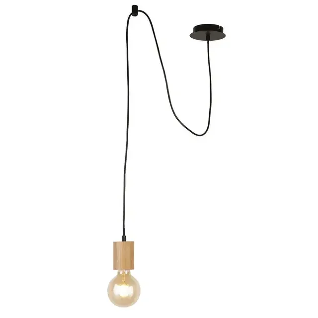 Spinny Matt Black and Wood Pendant Light