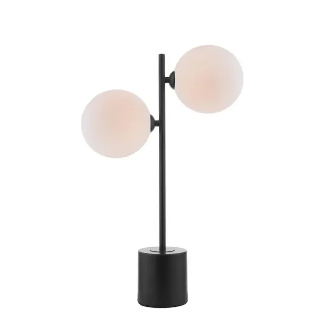 Spiral 2 Light Matt Black with Large Opal Glass Table Lamp
