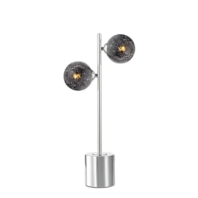 Spiral 2 Light Polished Chrome with Black Confetti Glass Table Lamp