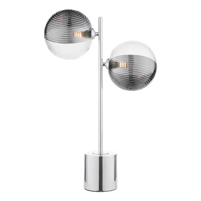 Spiral 2 Light Polished Chrome with Smoked and Clear Ribbed Glass Table Lamp