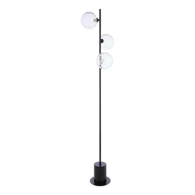 Spiral 3 Light Matt Black with Dimpled Clear Glass Floor Lamp