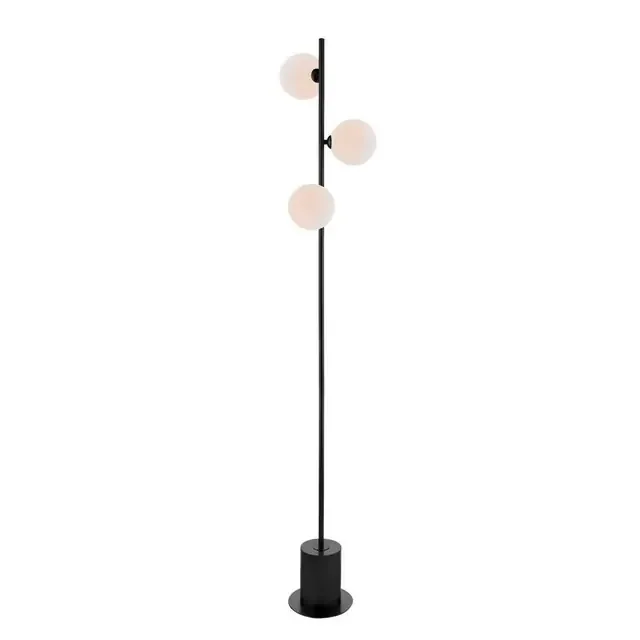 Spiral 3 Light Matt Black with Large Opal Glass Floor Lamp