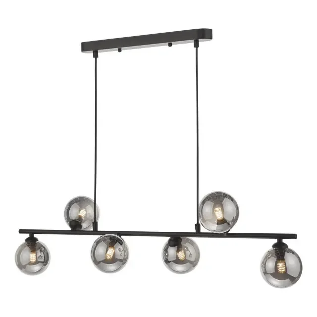 Spiral 6 Light Black with Smoked Glass Spheres Bar Pendant Light