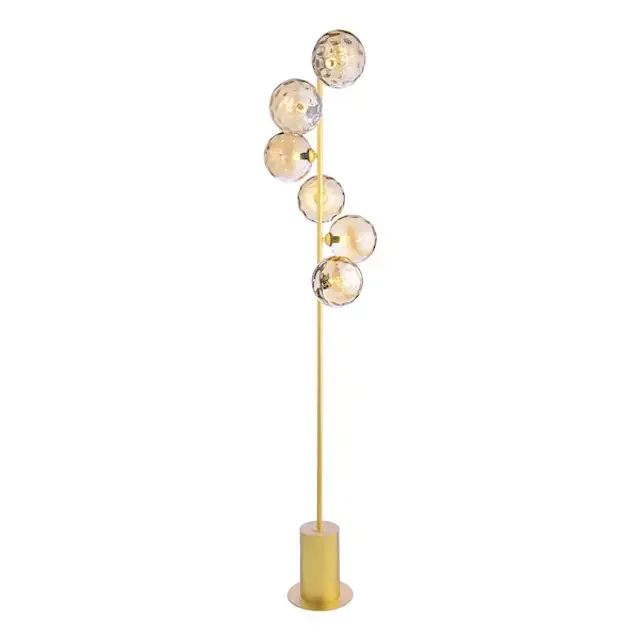 Spiral 6 Light Matt Gold with Champagne Dimpled Glass Floor Lamp