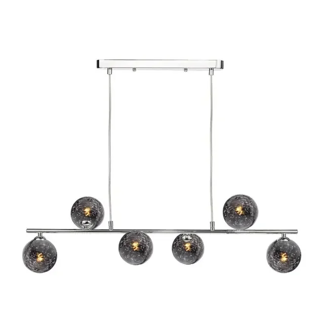Spiral 6 Light Polished Chrome with Black Confetti Glass Bar Pendant Light