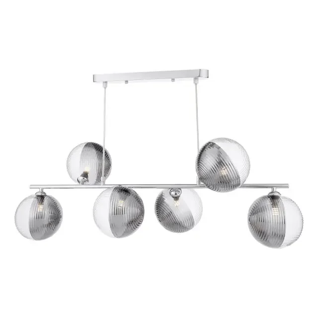 Spiral 6 Light Polished Chrome with Smoked and Clear Ribbed Bar Pendant Light