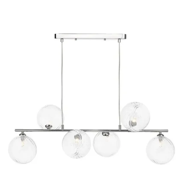 Spiral 6 Light Polished Chrome with Twisted Glass Bar Pendant Light