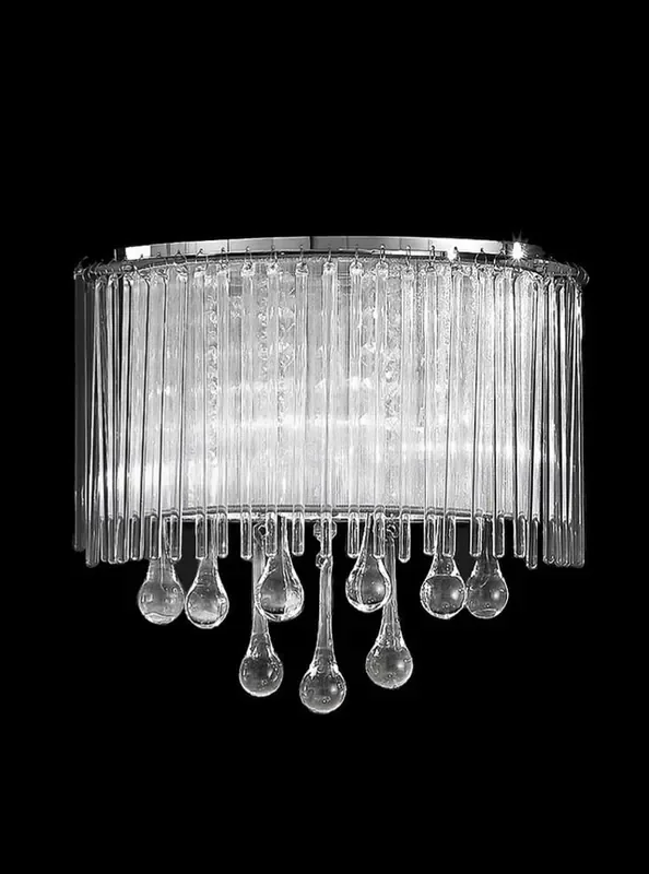 Spirit 2 Light Chrome with Crystal Glass Drops Wall Light
