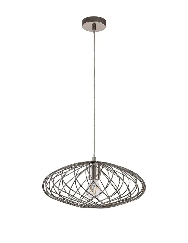 Spiro Single 40cm Elliptical Sphere Pendant, 1 x E27, Polished Nickel