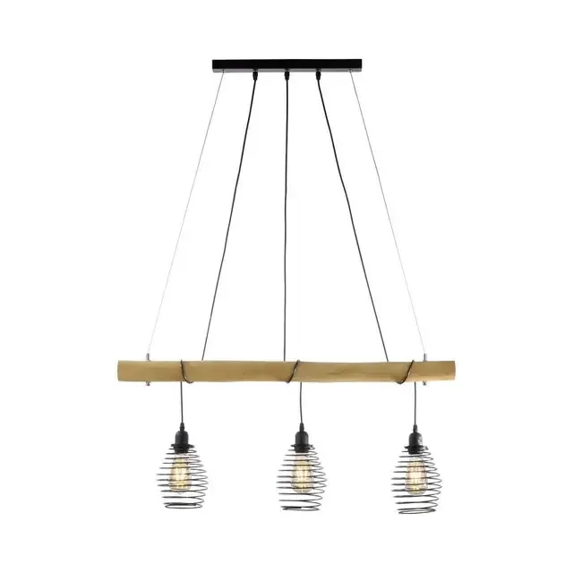 Spring 3 Light Antique with Natural Wood Bar Pendant Light