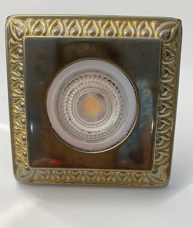 Square Downlight in Antique Brass Finish – Embossed and Patterned