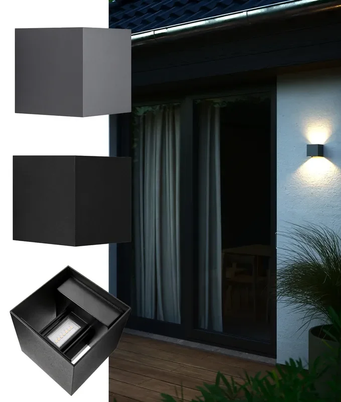 Square Exterior Up and Down LED Wall Light with Gobo Filter