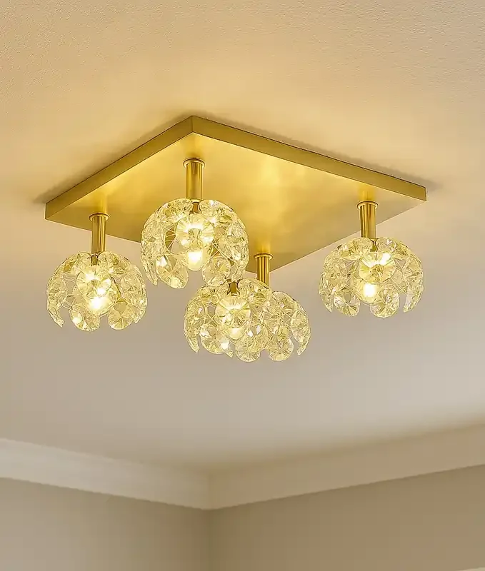 Square Flush Ceiling Light with 4 Crystal Shades