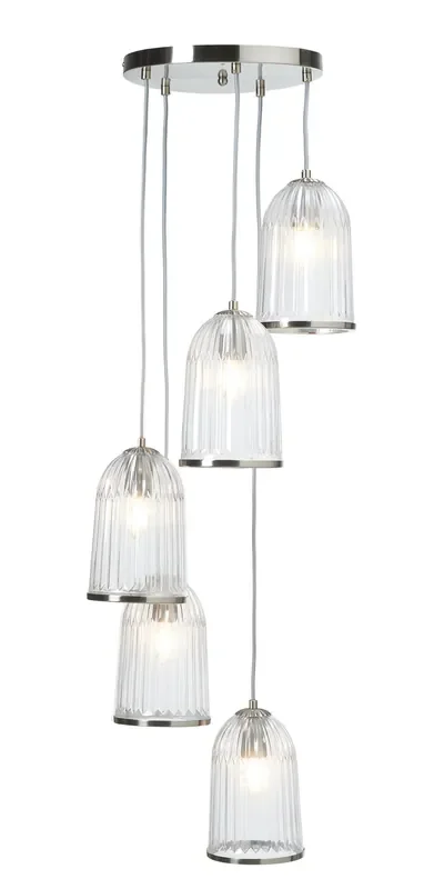 Stanley 5 Light Glass Spiral Multi Pendant With Satin Nickel Trim. 5x E27