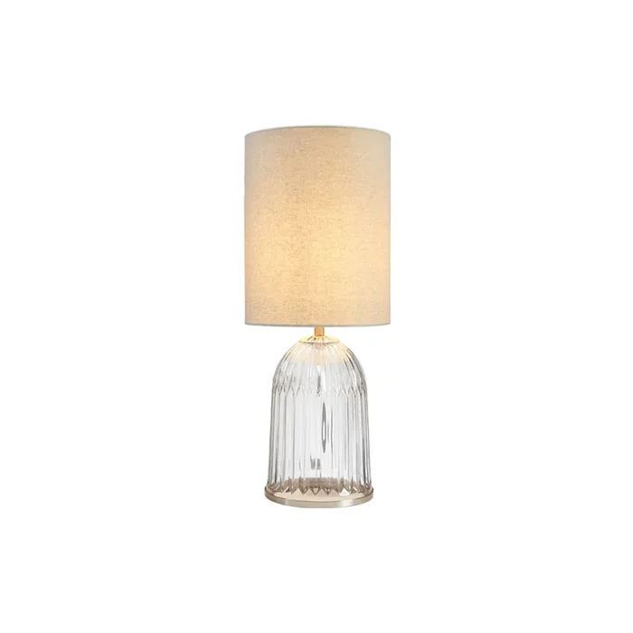 Stanley Small Glass Table Lamp With Satin Nickel Trim and Linen Shade. 1x E27