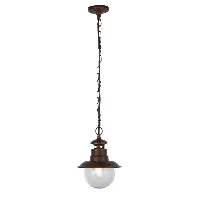 Station Outdoor Rustic Brown with Clear Glass Pendant Light