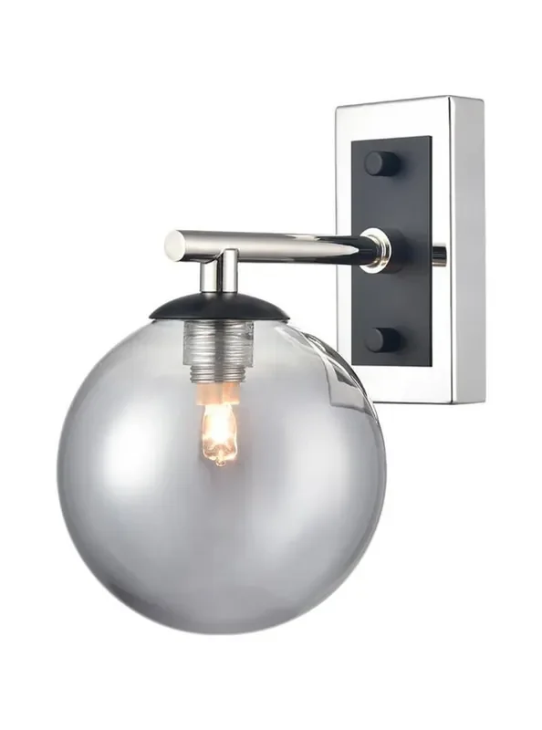 Stellar Matt Black and Polished Nickel with Smoked Sphere IP44 Bathroom Wall Light