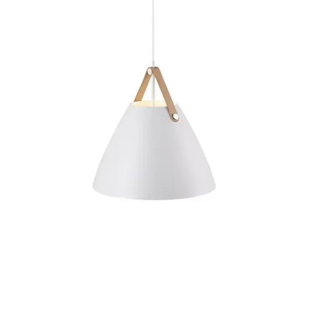 Strap 36 White with Leather Strap Pendant Light