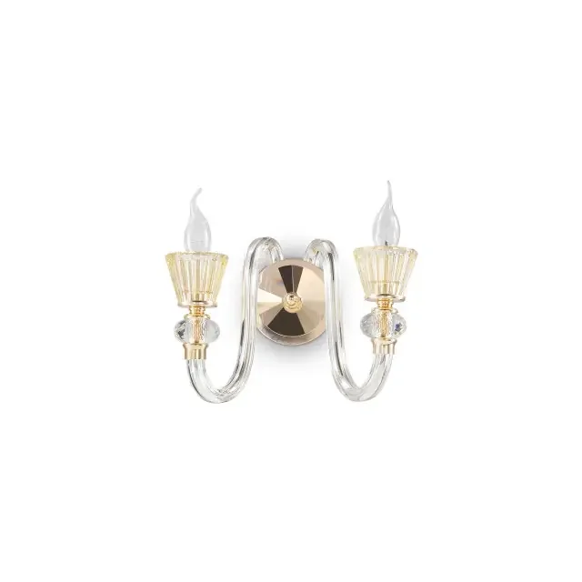 Strauss AP2 2 Light Golden with Amber Glass Wall Light