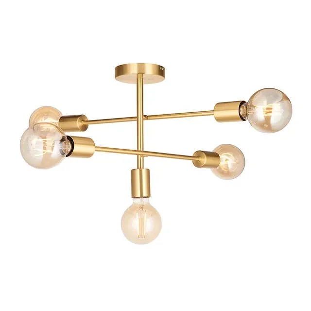 Studio 5 Light Brushed Brass Semi Flush Ceiling Light