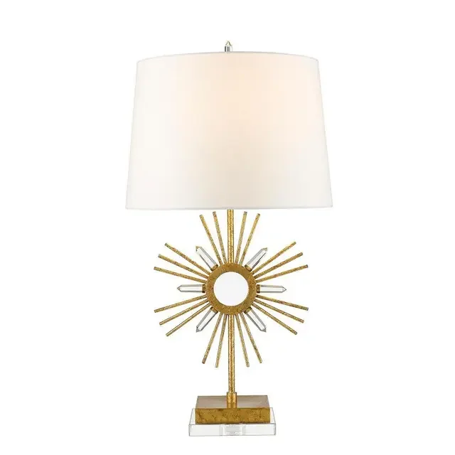 Sun King Distressed Gold with White Shade Table Lamp