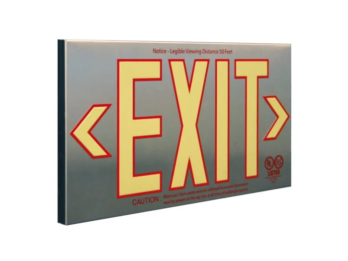 Sure-Lites PHL1GBA Photoluminescent “Glow-in-the-Dark” Exit Sign, Single Face, Brushed Aluminum with Green Outline Letters