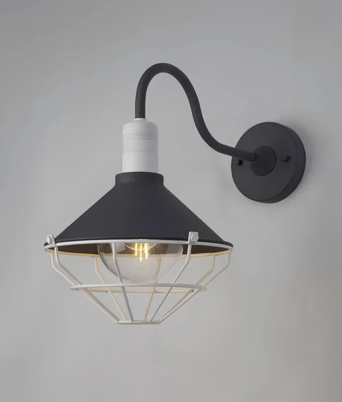 Swan Neck White & Anthracite Caged Wall Light – IP65 Rated