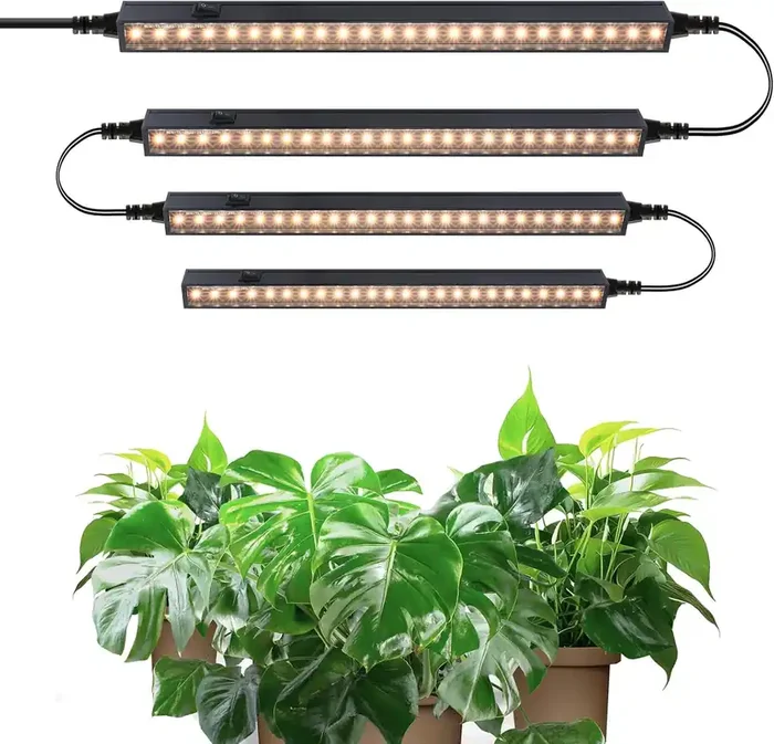 T5 1FT Grow Lights for Indoor Plants, Yellow Full Spectrum Plant Lamps, 20W (4x5W), Magnetic Black Cover LED Grow Light Strip with Switch, Linkable, Plug and Play, 4 Packs